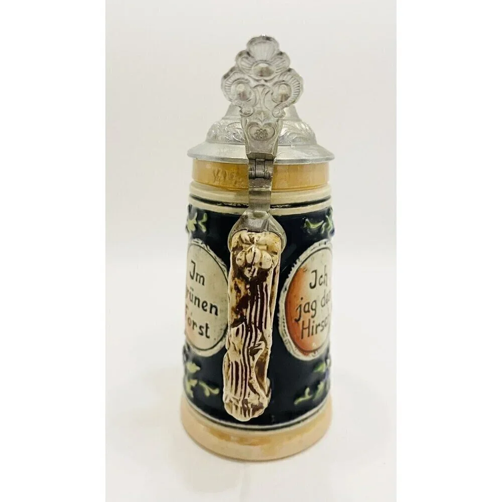 Thewalt Beer Stein Deer Hunter Pewter Lid West Germany Ich Jag Den Hirsch 7”